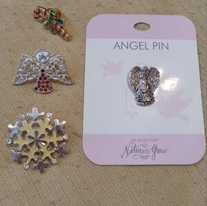 Silver and Gold Angels n Winter Pins Set